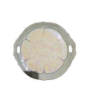 Vintage Iridescent Porcelain Round Platter with Handles, Czechoslovakia